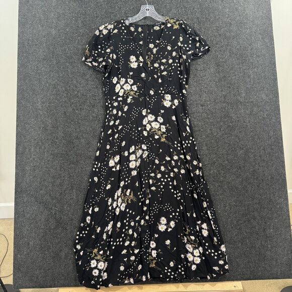 Madewell Dresses & Skirts - Madewell Wrap Front Dress Women's 8 Black Daisy Floral Fit Flare Puff Sleeve